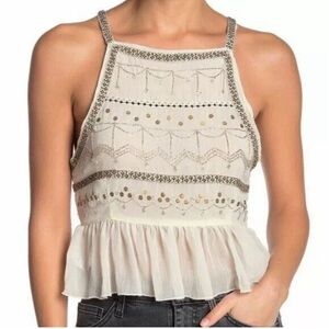 Free People Womens Camille Sheer Embellished Cami Size Medium